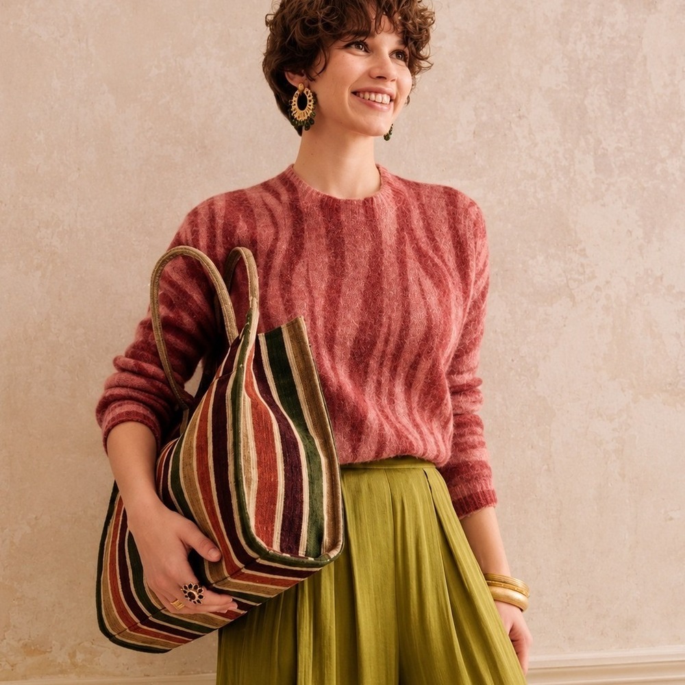 NEW Sezane Indiana Sweater Pullover Bois de Rose Zebra Print Mohair Wool Medium